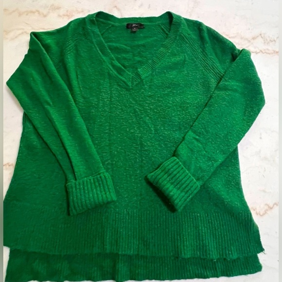 J.Crew V Neck Sweater Side Slits in Supersoft Wool Blend Bright Green Size S - Picture 1 of 5